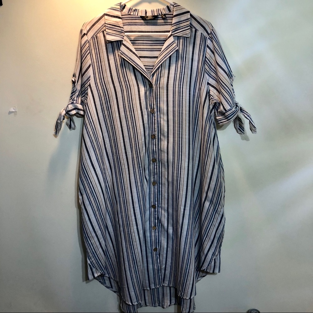 Mlle Gabrielle Striped Button Front Shirt Dress